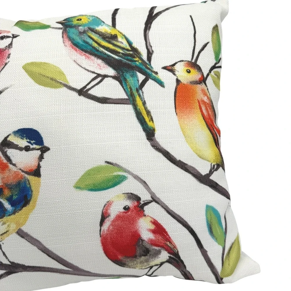 Bird Print Square Decorative Throw Pillow 16x16 Multicolor Watercolor Nature